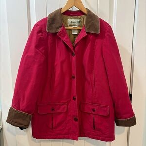 LL Bean Barn Coat Corduroy Collar And Cuffs Redish Color Size Medium